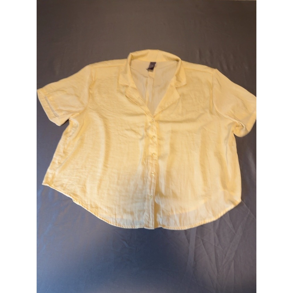 Auden Luxury Collection Pajama Set XL Yellow Lace Trim Button Front Sleepwear - Picture 5 of 9